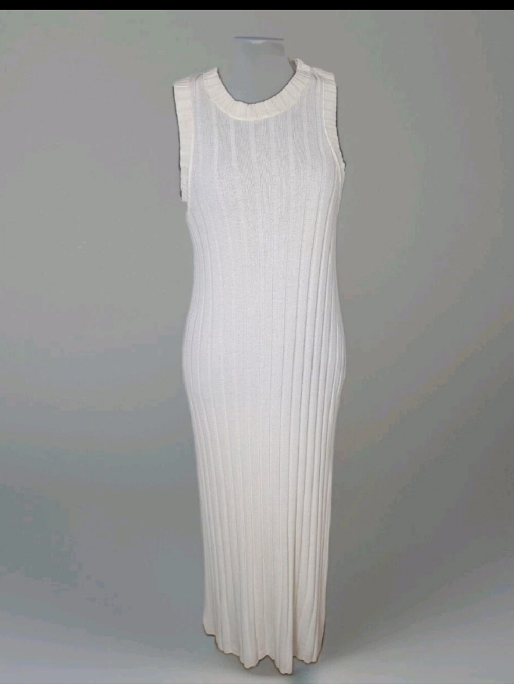 H&M women's Ribbed sleeveless knitted Tank maxi Dress body on Sz L ivory EUC